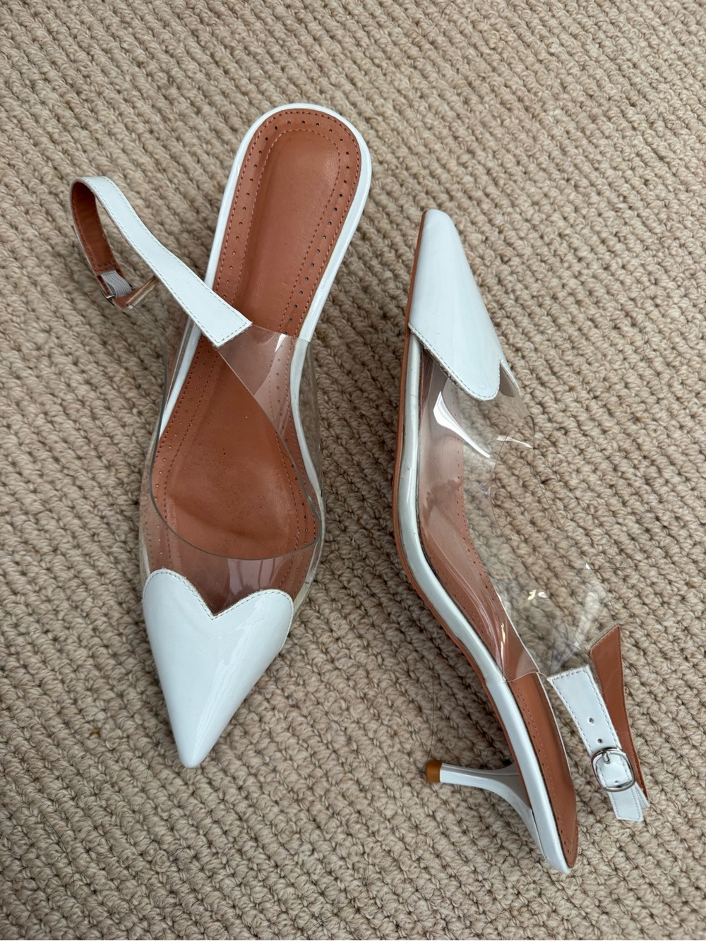 Women’s White Pointed Toe heart Slingback Heels
